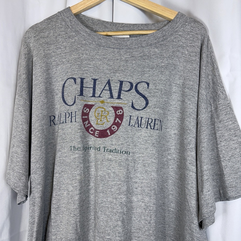 Vintage Chaps Ralph Lauren Crest T-Shirt 90s Made USA Gray Mens XL